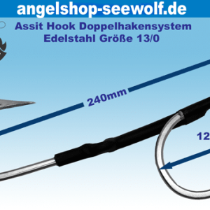 Doppelhakensystem Größe 13/0 mit 2 hochwertigen Big Game-Angelhaken Edelstahl-Angelhaken für Heilbutt-Angeln