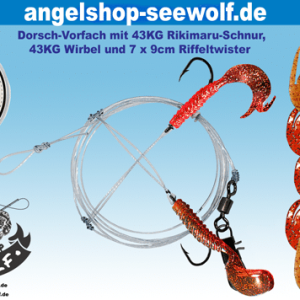 Dorsch-Vorfach Hakengröße 4/0 43KG-Schnur mit 2 Seitenarmen 2 Gabelschwanz-Twister plus 5 Ersatztwister