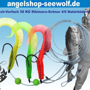 Dorsch-Vorfach 58KG Schnur Pilksystem mit Naturköderhaken Größe 4/0 und 6 NeckTail-Twistern