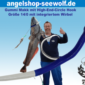 Circle Hook Gummi Makk blau Größe 14/0 mit 100KG Power-Wirbel Spezial-Angelhaken Edelstahl