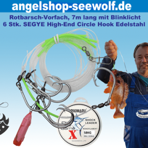 Rotbarsch-Vorfach mit Blinklicht 7m lang mit 6 x SEGYE High-End Circle Hook Größe 12/0 mit 100KG-Wirbel
