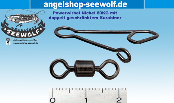 Angelwirbel Premium-Power-Wirbel Tragkraft 60KG Gr. 1/0 mit Rundauge und Karabiner Hochseeangeln