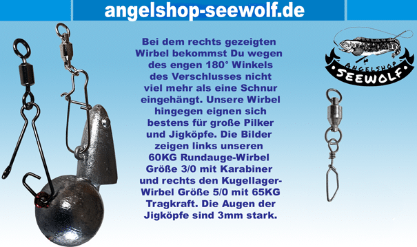 Angelwirbel Premium-Power-Wirbel Tragkraft 60KG Gr. 1/0 mit Rundauge und Karabiner Hochseeangeln – Bild 3